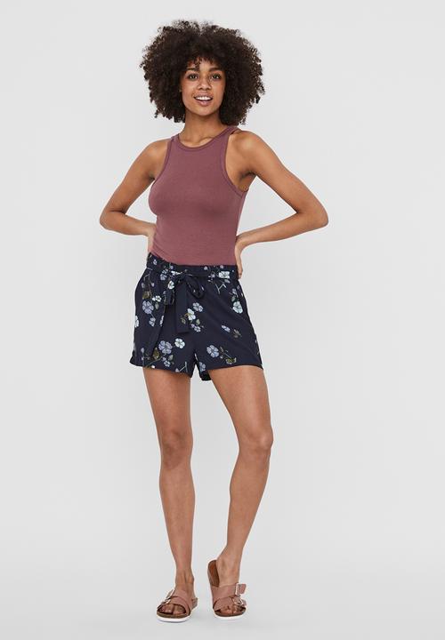 Vero Moda - Roma short sleeve rib top vip - burgundy