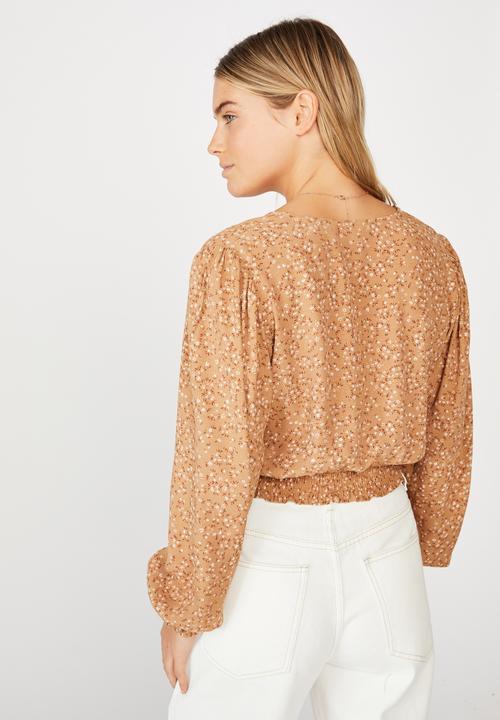 Cotton On - Vintage long sleeve wrap blouse - maya ditsy biscuit