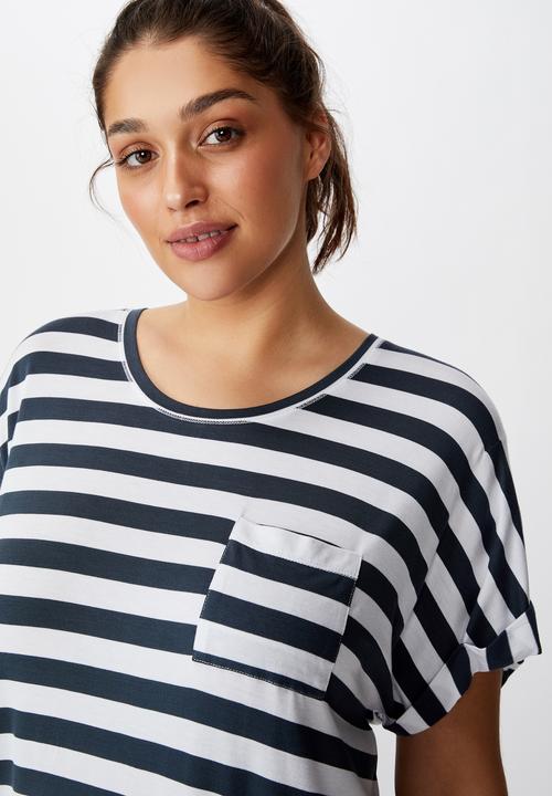Cotton On - Curve sleep recovery cap sleeve nightie - thick stripe/iron