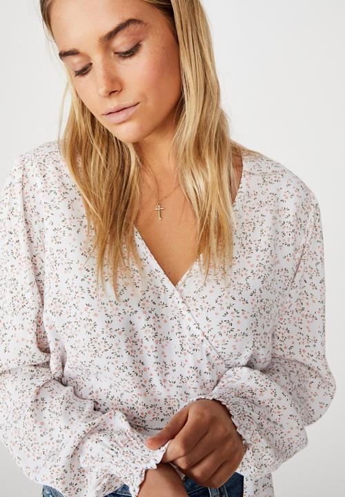 Cotton On - Vintage long sleeve wrap blouse - maya ditsy canyon clay