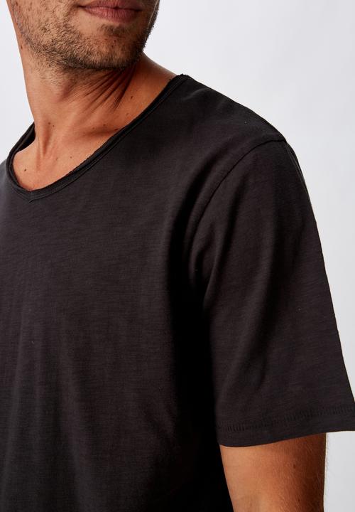 Cotton On - Slub v-neck tee - washed black