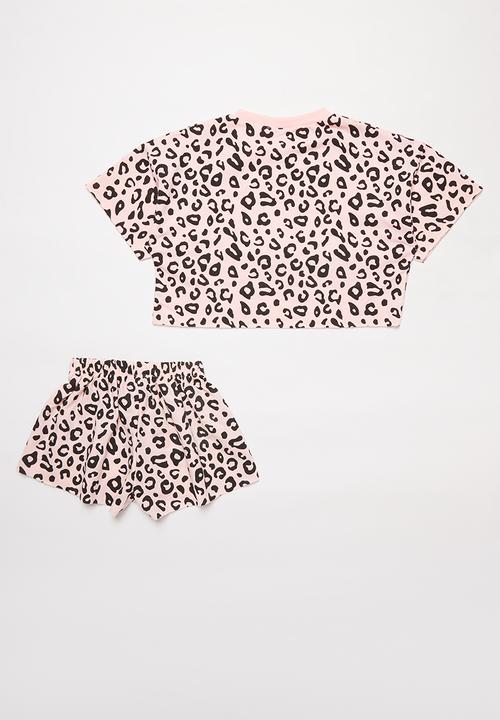 Pop Candy - Animal print tee & shorts set - pink & black