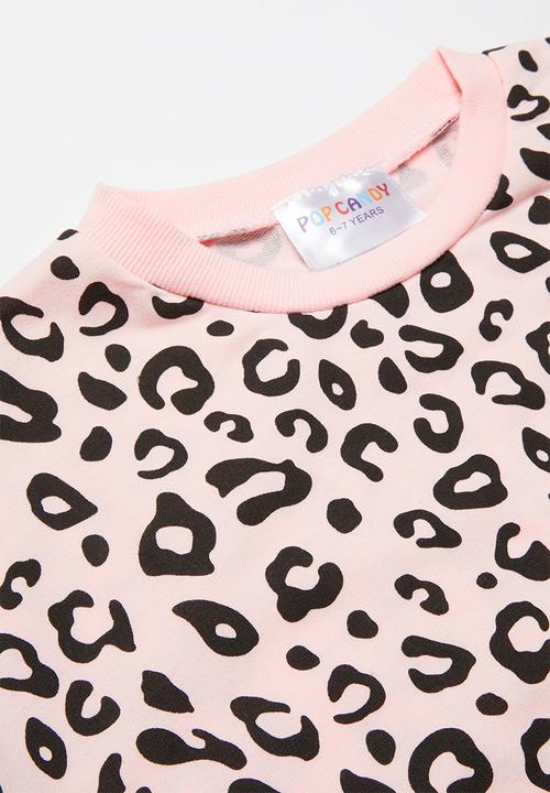 Pop Candy - Animal print tee & shorts set - pink & black