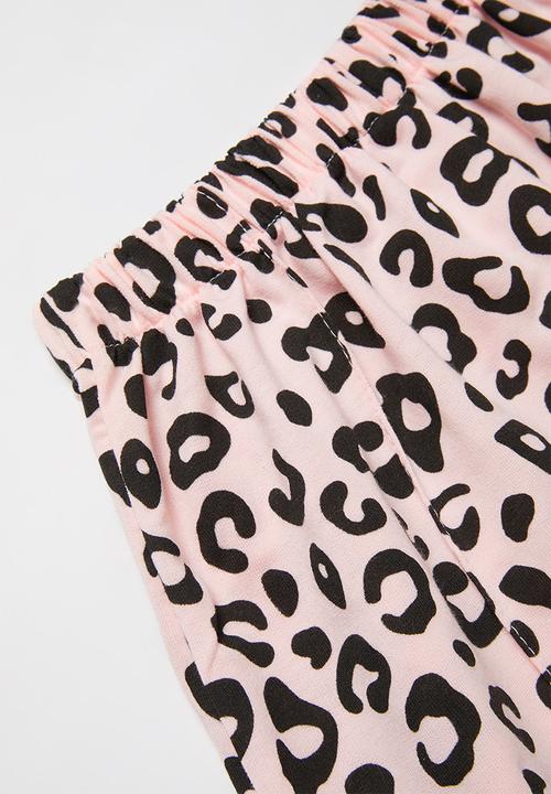 Pop Candy - Animal print tee & shorts set - pink & black
