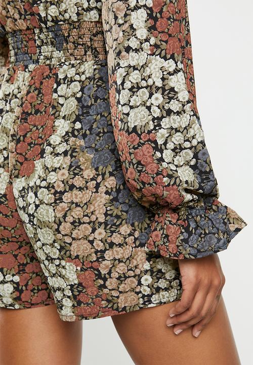 Missguided - Floral tie front shirred waist playsuit - multi