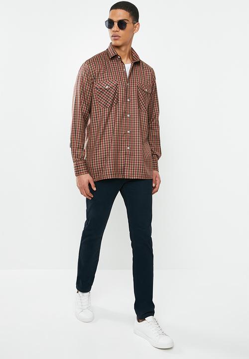 Ben Sherman - Check long sleeve shirt - red & brown 