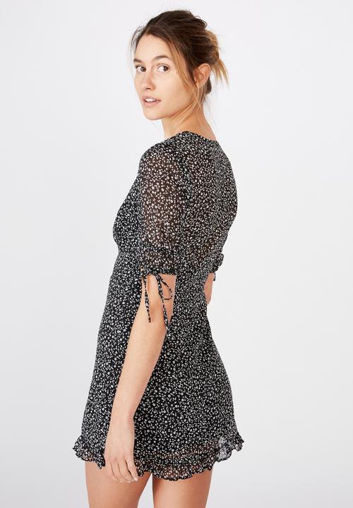 Cotton On - Woven sandra 3/4 mini dress - ingrid ditsy black