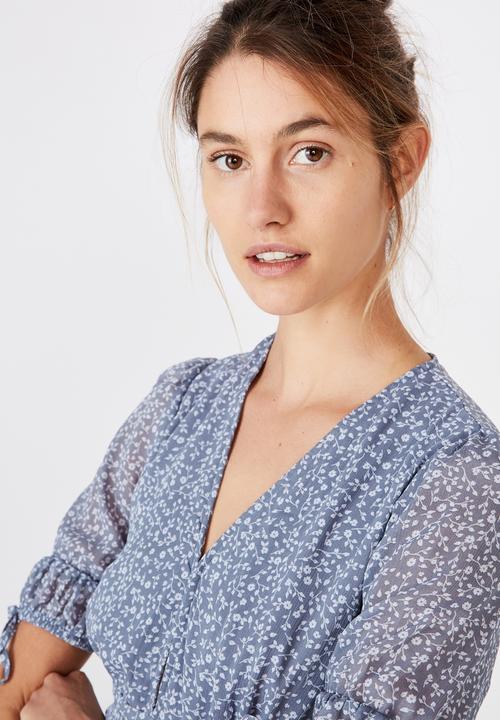 Cotton On - Woven sandra 3/4 mini dress - blue