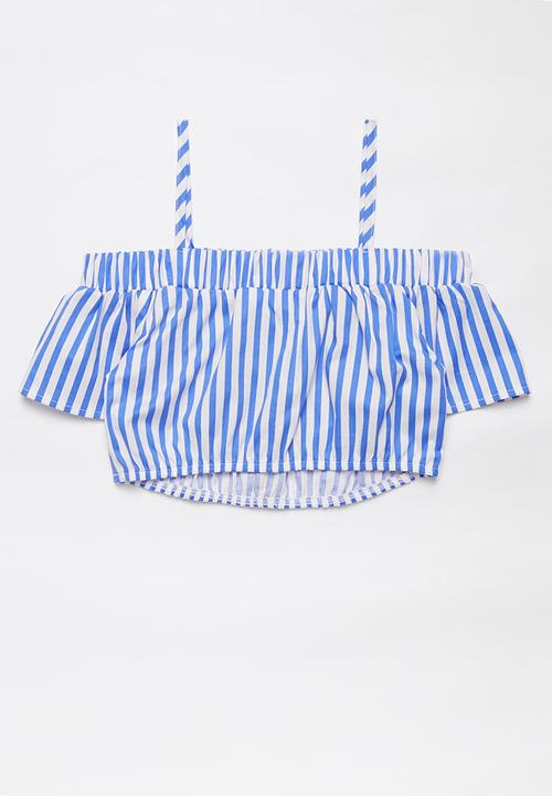 Superbalist - Girls cold shoulder crop top - blue & white