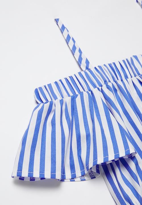 Superbalist - Girls cold shoulder crop top - blue & white