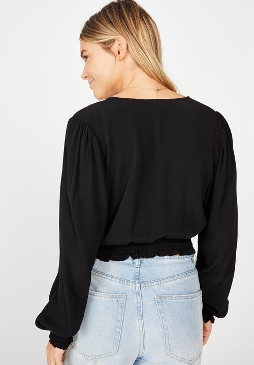 Cotton On - Vintage long sleeve wrap blouse - black
