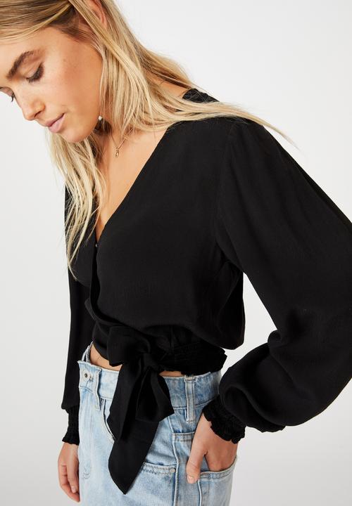 Cotton On - Vintage long sleeve wrap blouse - black