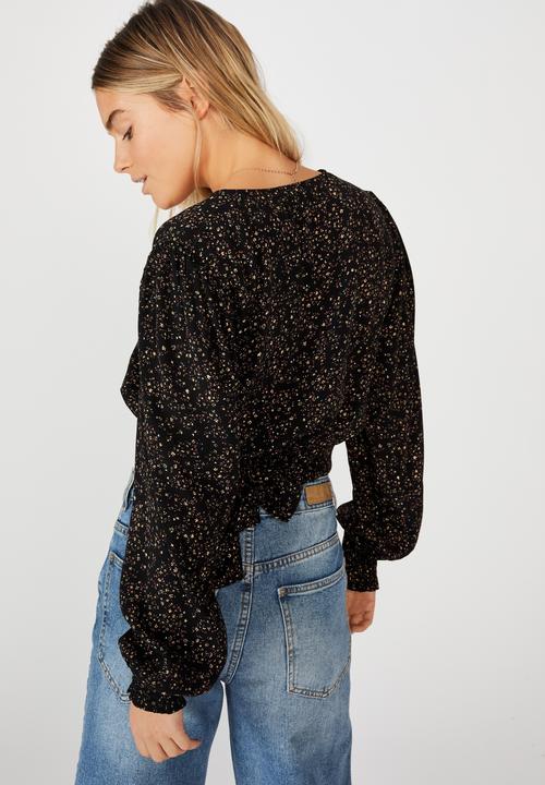 Cotton On - Vintage long sleeve wrap blouse - maya ditsy black