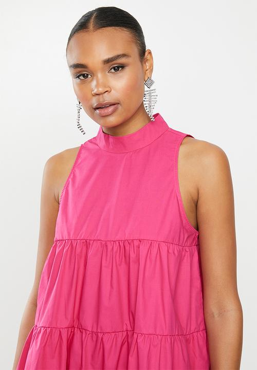 Missguided - Poplin sleeveless tiered smock dress - pink