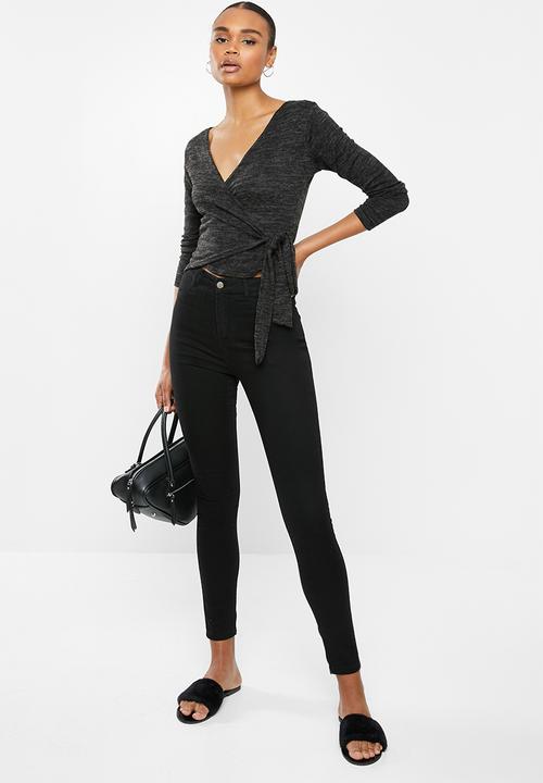 Missguided - Brushed wrap top - black