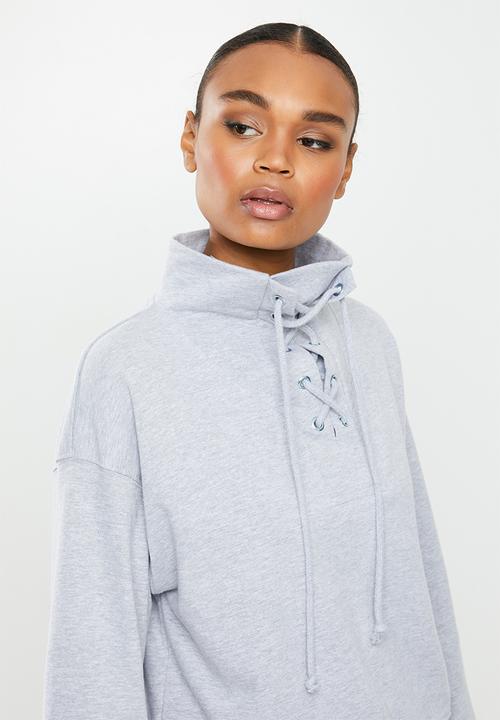Missguided - High neck tie detail long sleeve sweat - grey