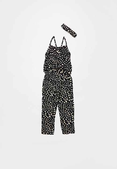Pop Candy - Girls polka dot jumpsuit & headband set - black & white
