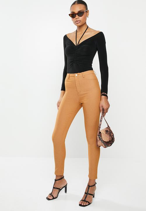 Missguided - Slinky off shoulder ruched bodysuit - black