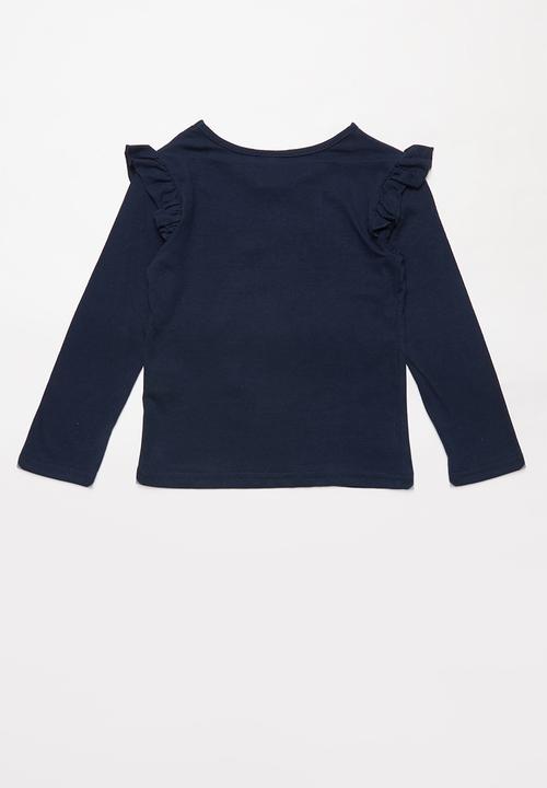 Pop Candy - Girls Frozen frill tee - navy