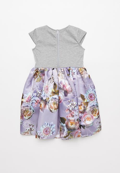 Pop Candy - Combo fabric dress - grey & purple 