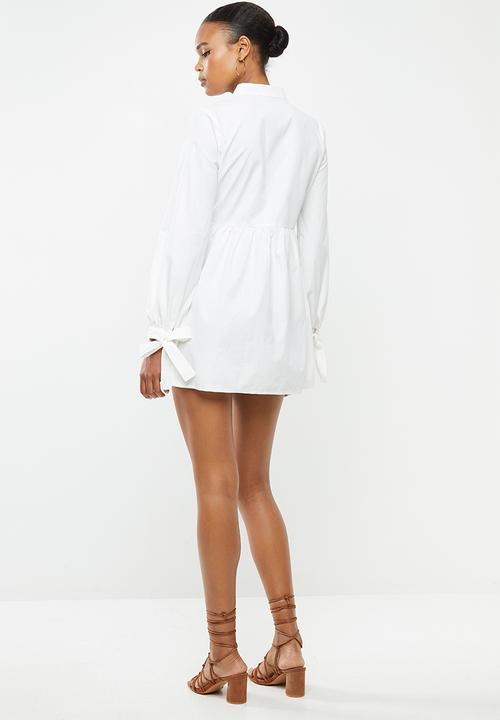 Missguided - Tie cuff poplin shirt dress - white