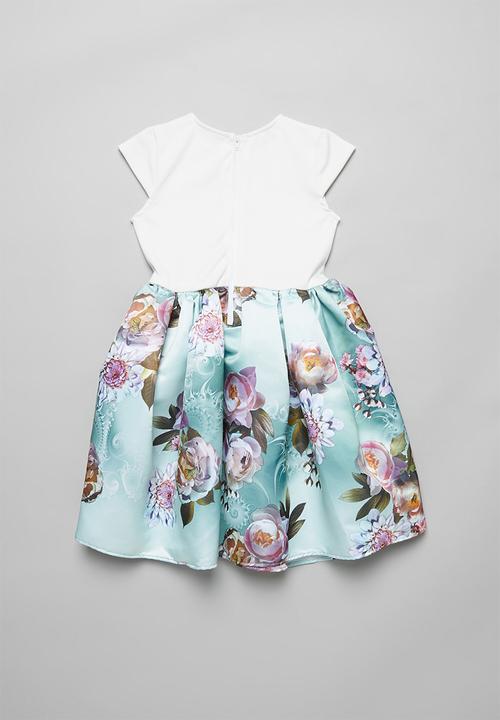 Pop Candy - Combo fabric dress - blue & white