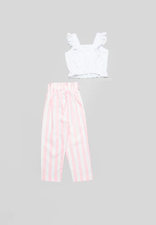 Pop Candy - Frill sleeve & pants set - white & pink