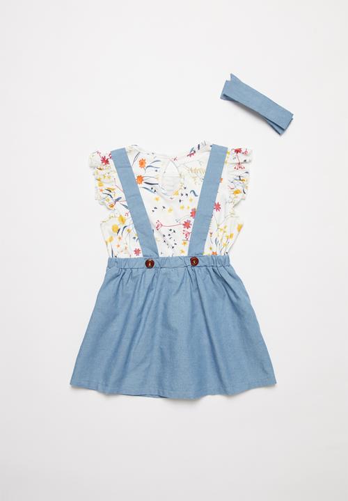 Pop Candy - Skirt with braces & tee set - blue & white