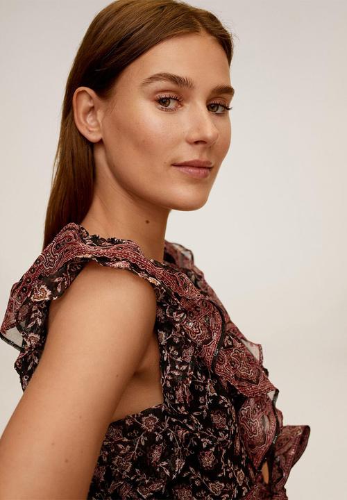 MANGO - Dress boho - black & rust