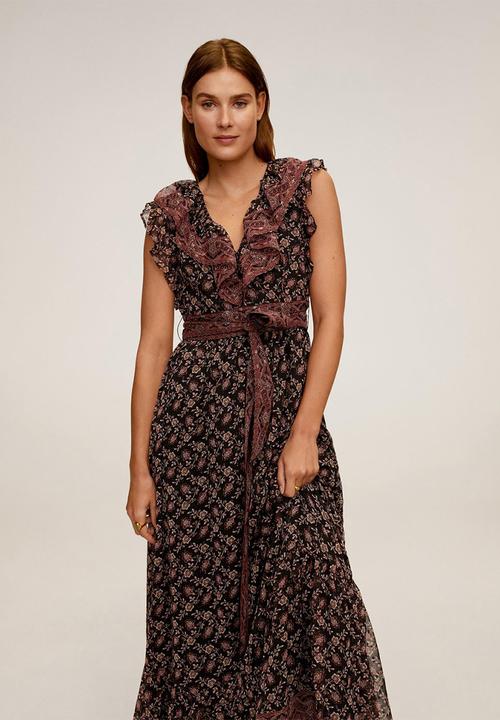 MANGO - Dress boho - black & rust