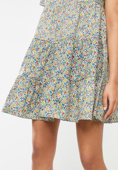 Blake - Short sleeve tiered mini dress- multi
