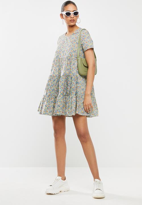 Blake - Short sleeve tiered mini dress- multi