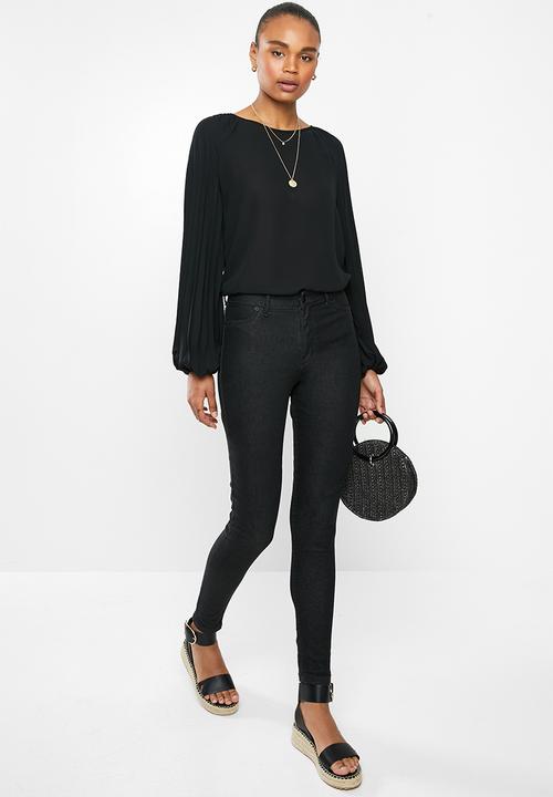 edit - Pleated sleeve blouse - black
