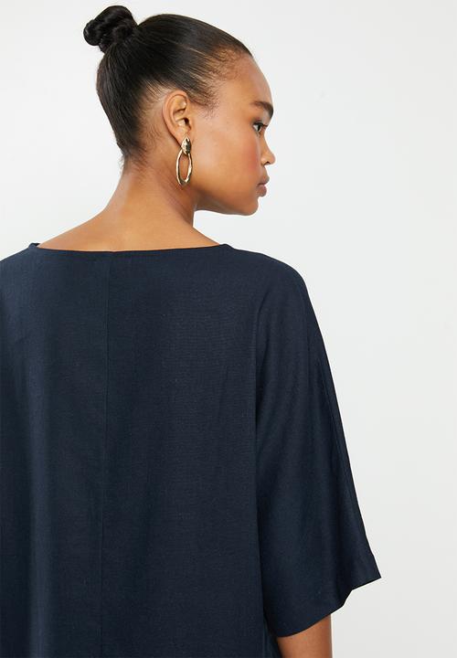 edit - Dolman linen boxy shell - navy