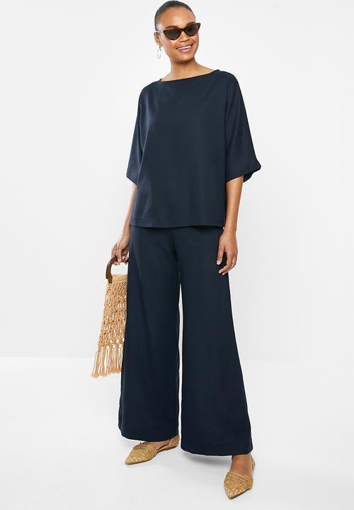 edit - Dolman linen boxy shell - navy