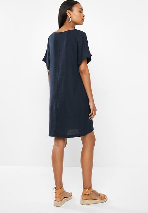 edit - Linen short sleeve tunic dress - navy