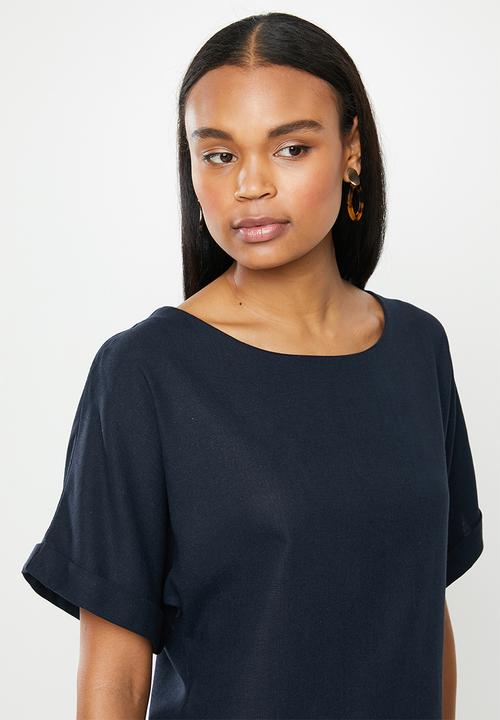 edit - Linen short sleeve tunic dress - navy