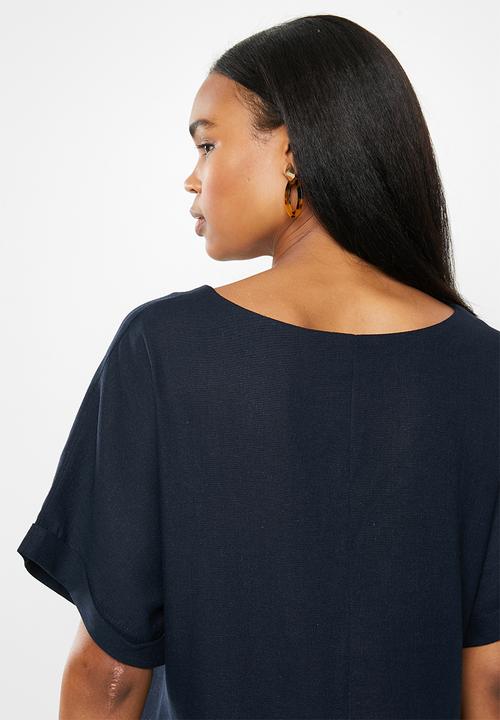 edit - Linen short sleeve tunic dress - navy