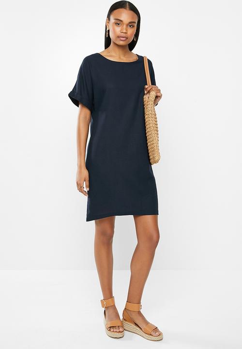edit - Linen short sleeve tunic dress - navy