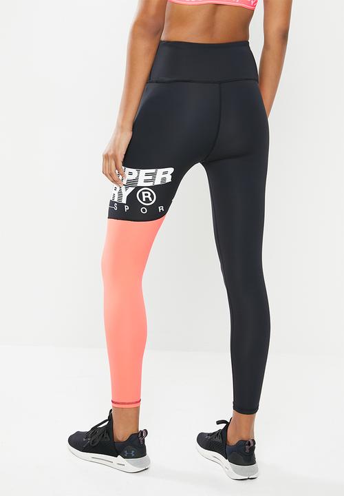Superdry. - Training graphic 7/8 leggings - black & coral 