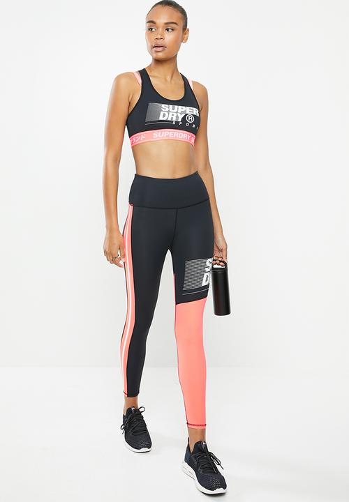 Superdry. - Training graphic 7/8 leggings - black & coral 