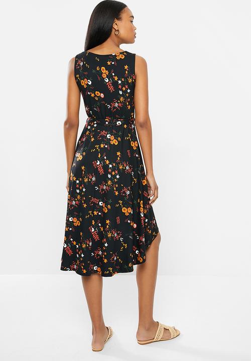 edit - Sleeveless flare hem tie fit & flare dress - multi