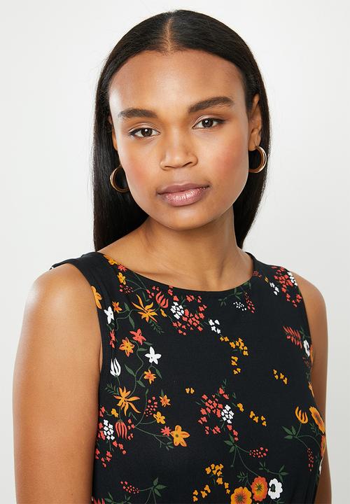 edit - Sleeveless flare hem tie fit & flare dress - multi