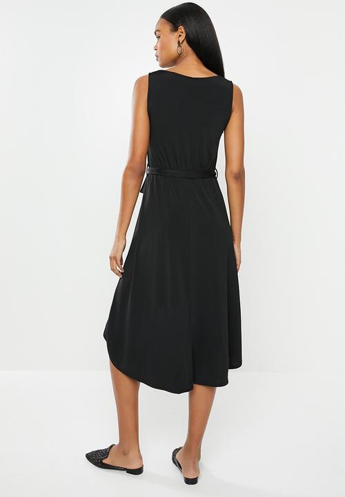 edit - Sleeveless flare hem tie fit & flare dress - black