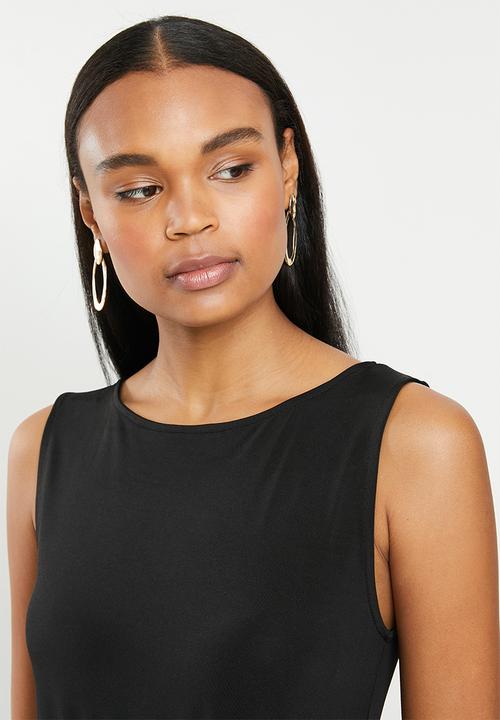 edit - Sleeveless flare hem tie fit & flare dress - black