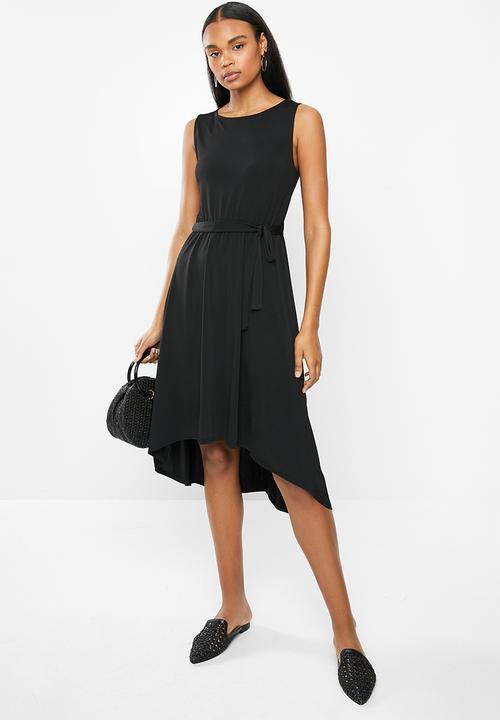 edit - Sleeveless flare hem tie fit & flare dress - black