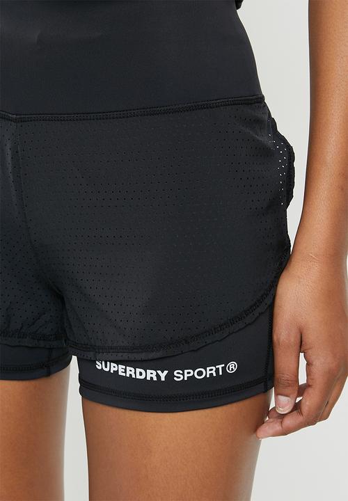 Superdry. - Training  double layer shorts - black