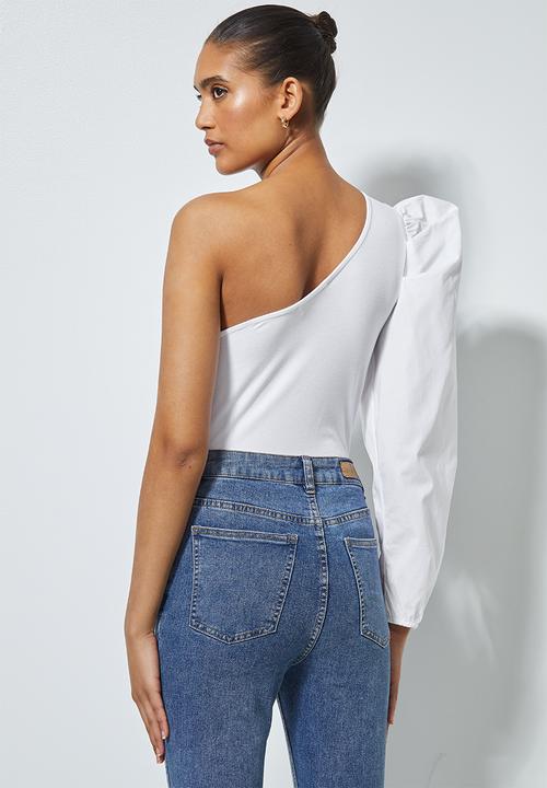 Superbalist - Combo fabric one shoulder top - white