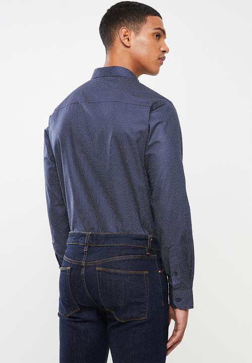 Pringle of Scotland - Blake long sleeve styled  shirt - navy & white