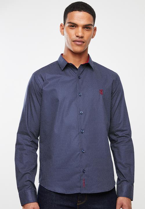 Pringle of Scotland - Blake long sleeve styled  shirt - navy & white